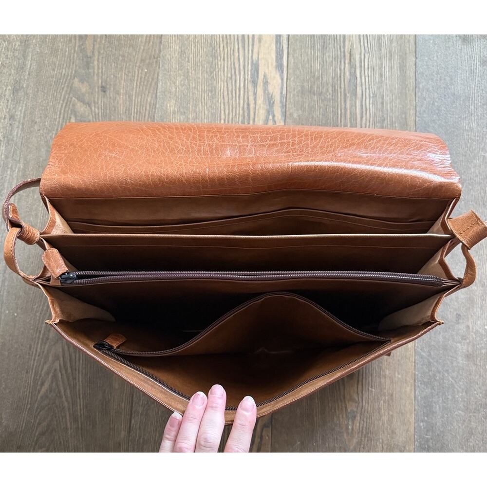 Handmade Brown Leather Messenger Bag Expandable Laptop Briefcase Minimalist Bag - Picture 5 of 9